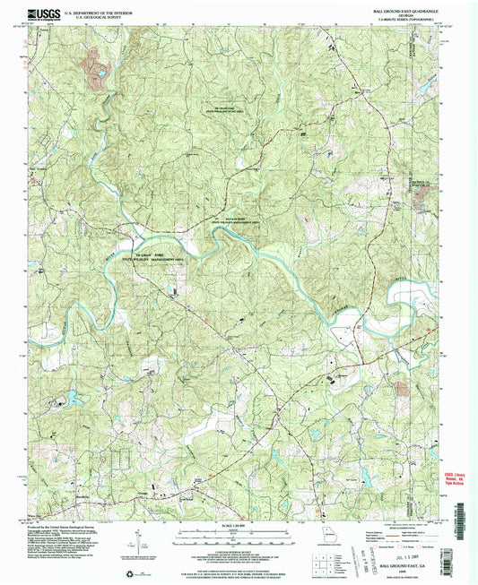 Classic USGS Ball Ground East Georgia 7.5'x7.5' Topo Map Image