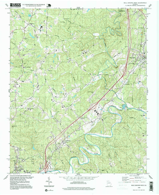 Classic USGS Ball Ground West Georgia 7.5'x7.5' Topo Map Image