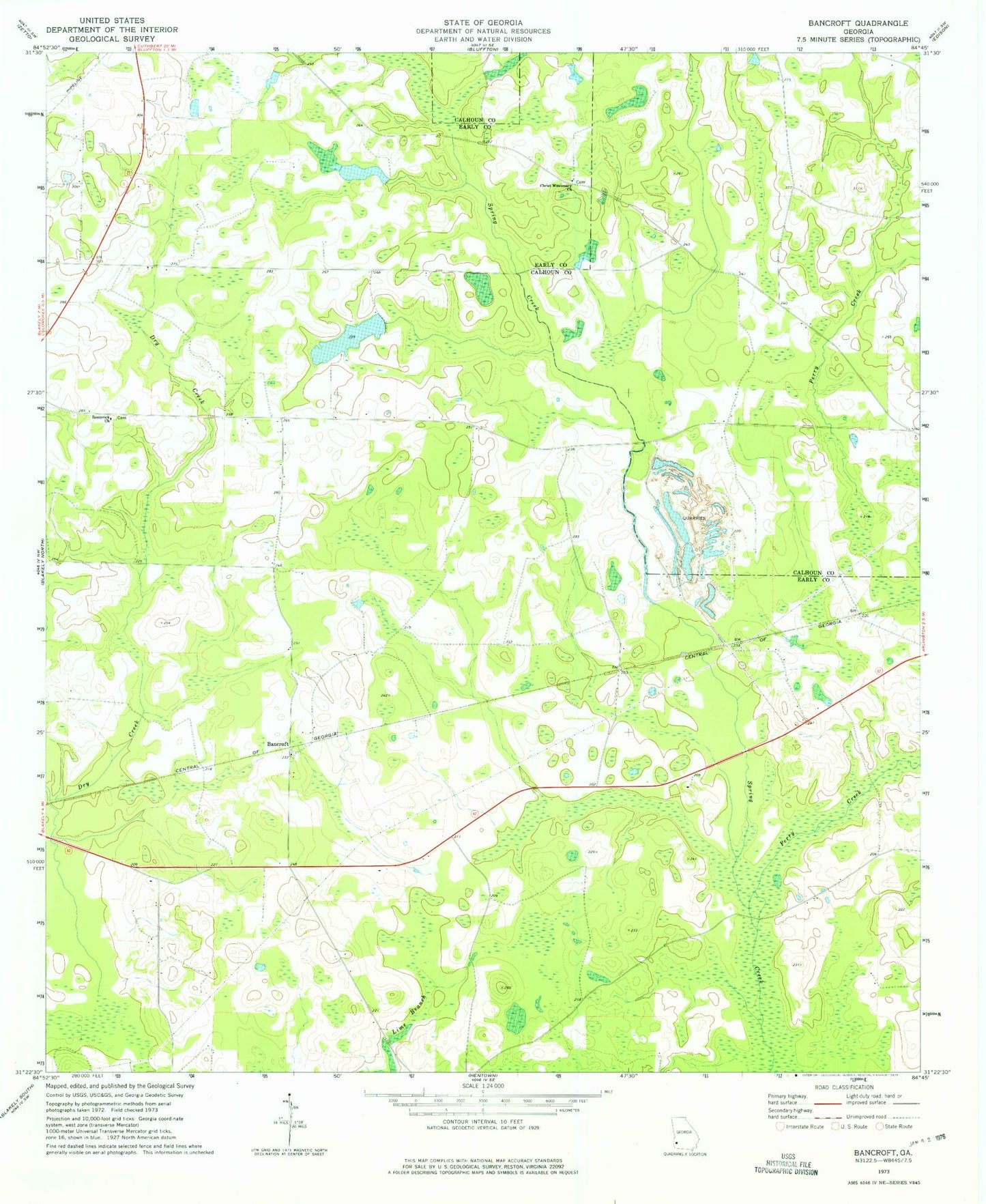 Classic USGS Bancroft Georgia 7.5'x7.5' Topo Map Image