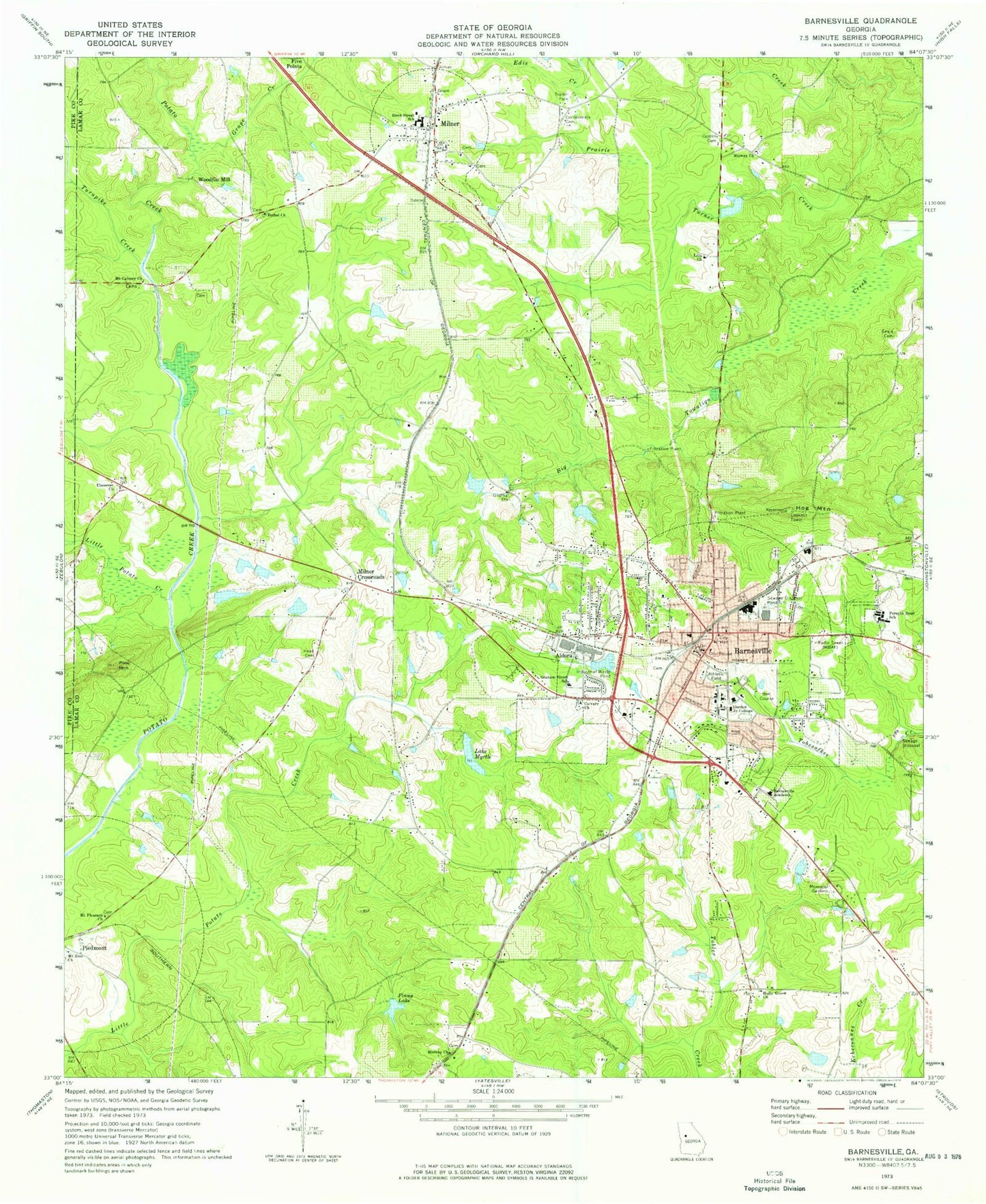 Classic USGS Barnesville Georgia 7.5'x7.5' Topo Map Image