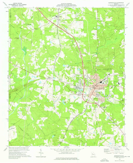 Classic USGS Barnesville Georgia 7.5'x7.5' Topo Map Image