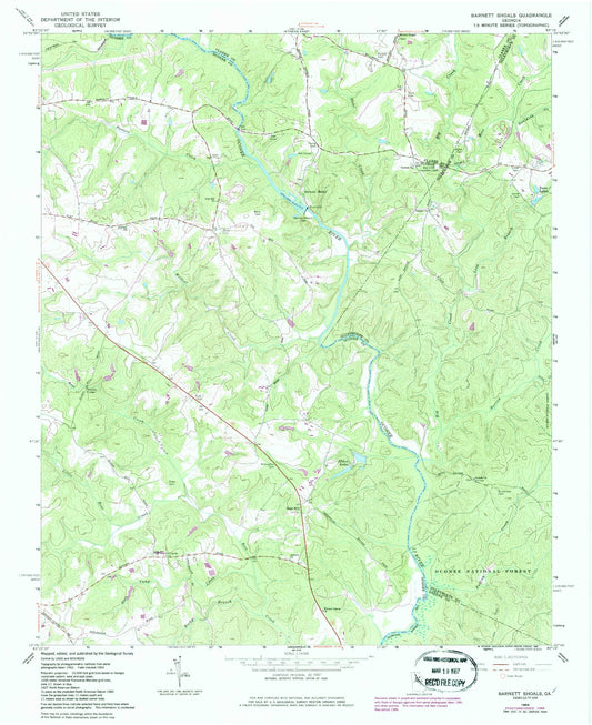 Classic USGS Barnett Shoals Georgia 7.5'x7.5' Topo Map Image