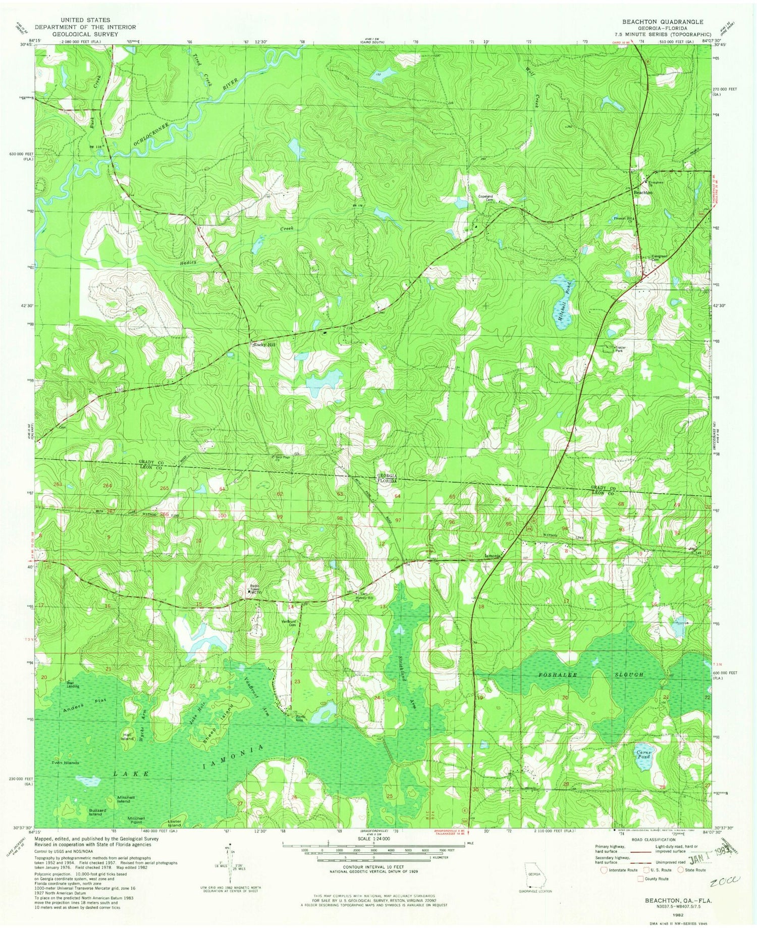Classic USGS Beachton Georgia 7.5'x7.5' Topo Map Image