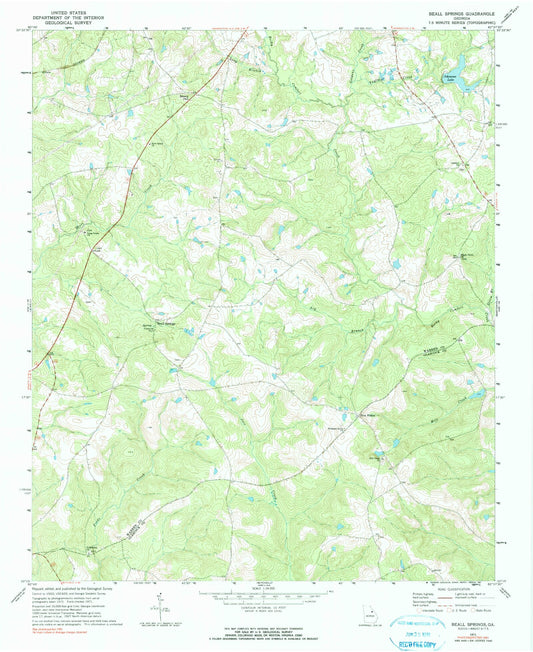Classic USGS Beall Springs Georgia 7.5'x7.5' Topo Map Image