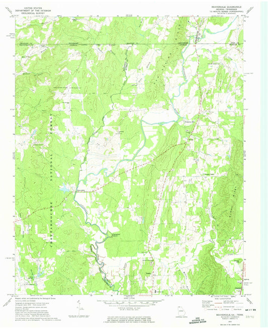 Classic USGS Beaverdale Georgia 7.5'x7.5' Topo Map Image
