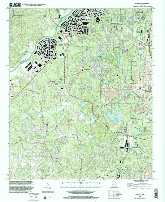 Classic USGS Ben Hill Georgia 7.5'x7.5' Topo Map Image