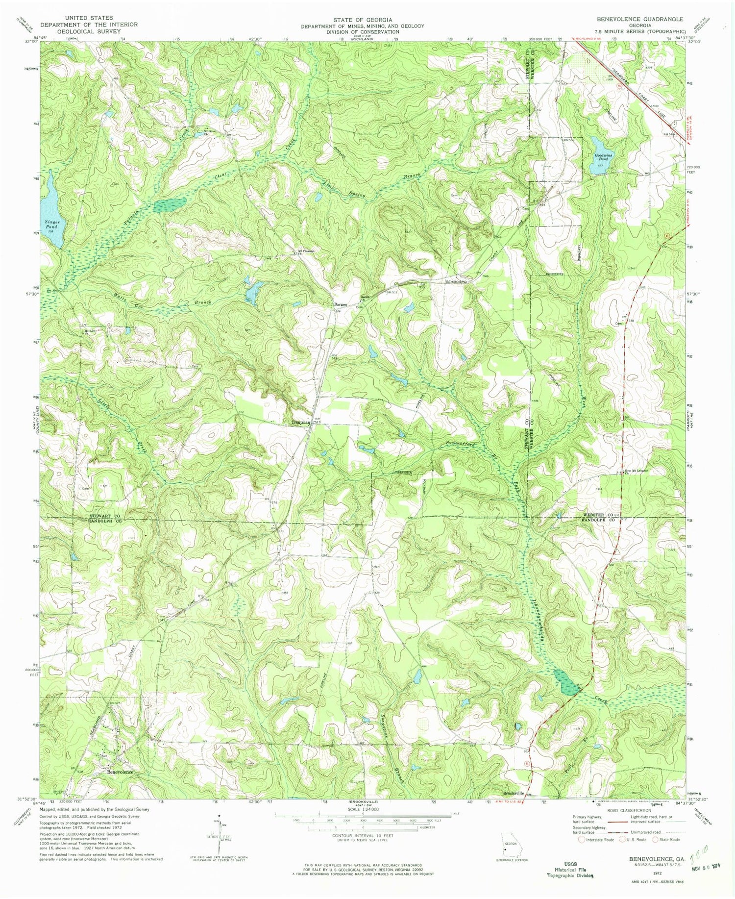 Classic USGS Benevolence Georgia 7.5'x7.5' Topo Map Image