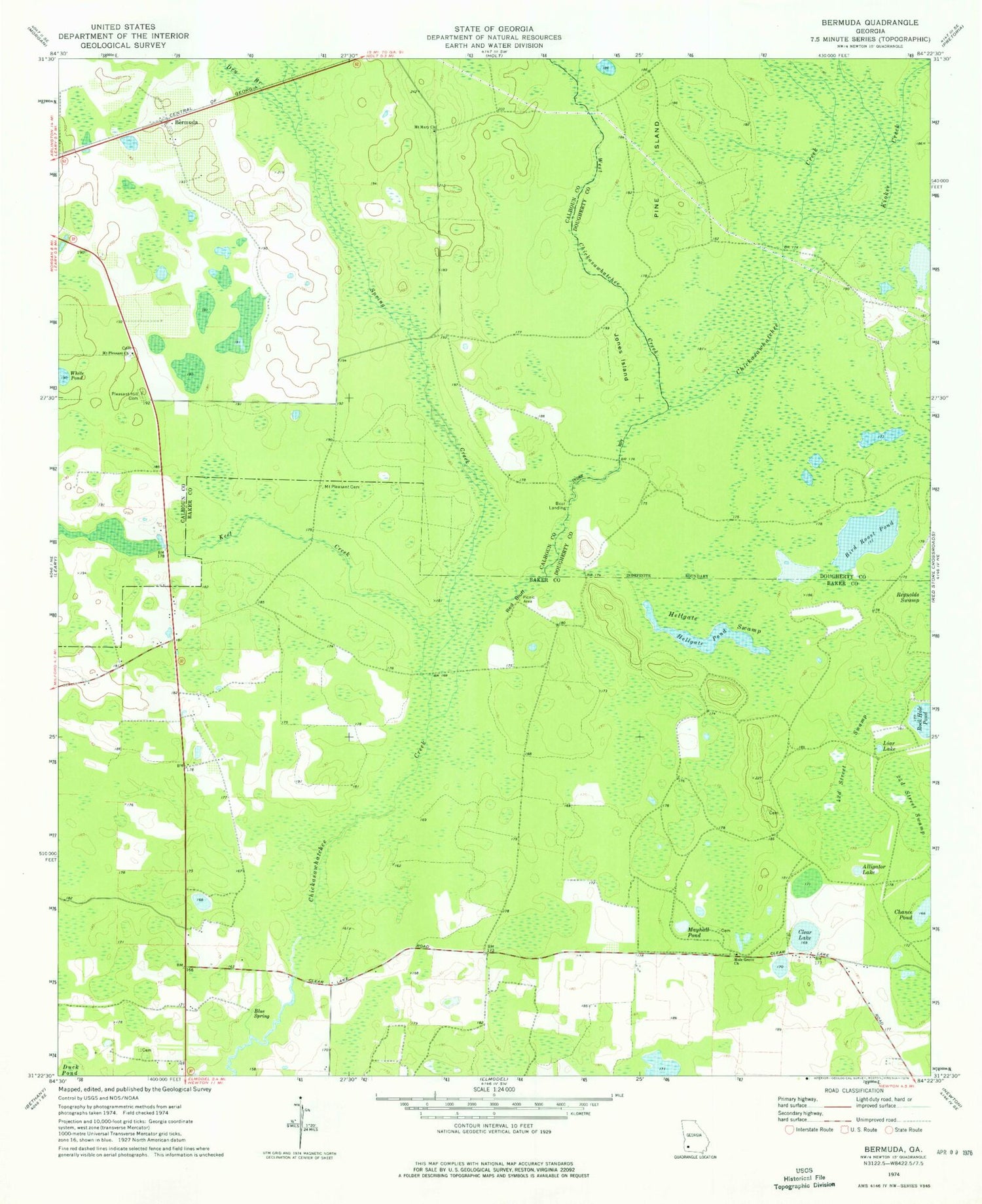 Classic USGS Bermuda Georgia 7.5'x7.5' Topo Map Image