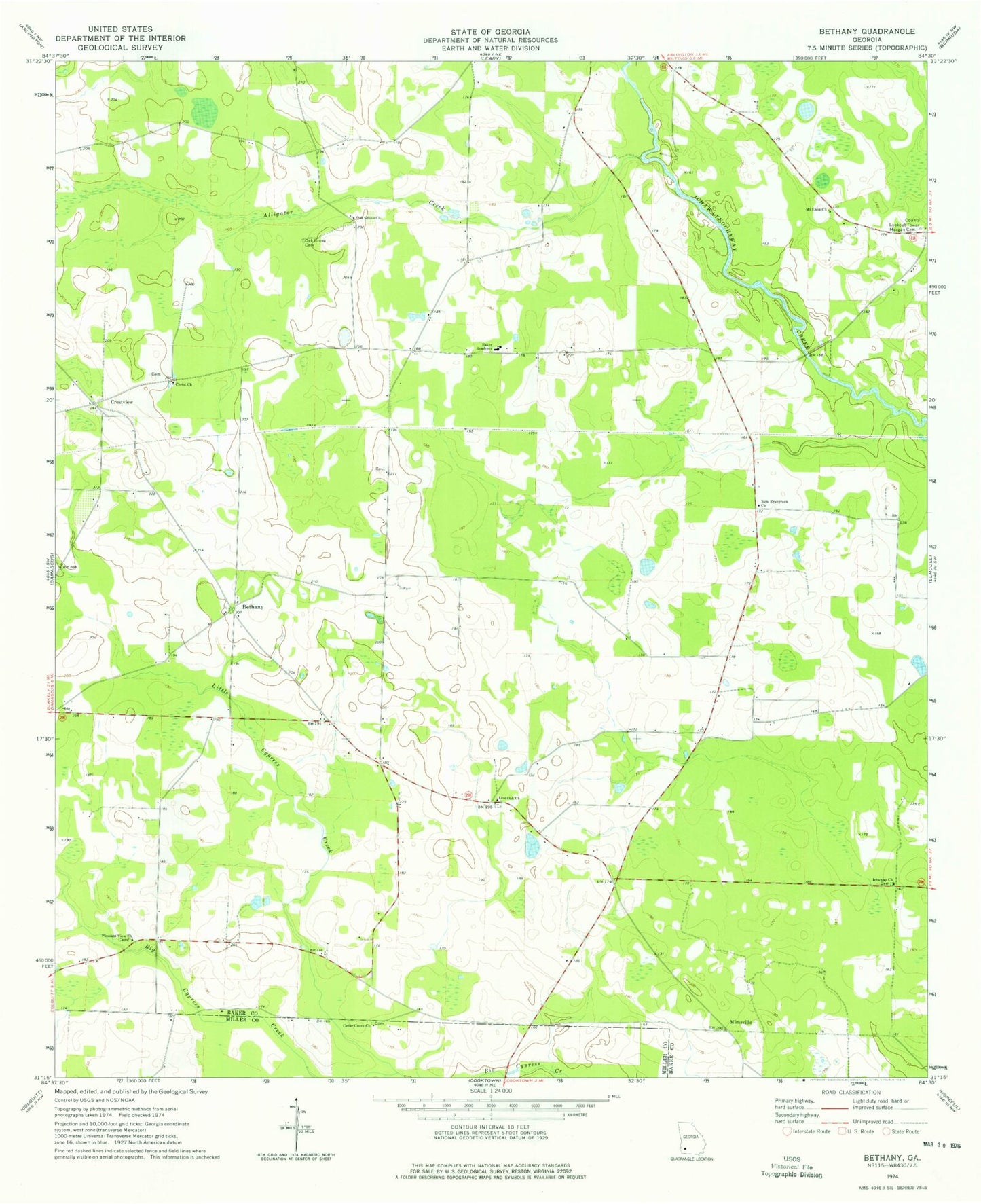 Classic USGS Bethany Georgia 7.5'x7.5' Topo Map Image