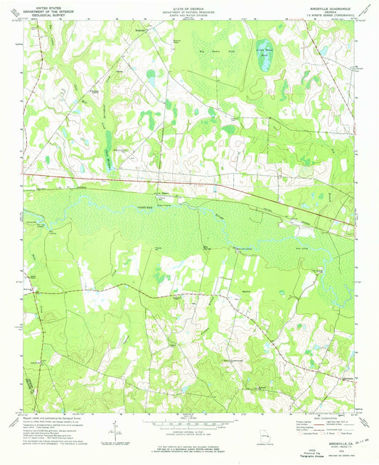 Classic USGS Birdsville Georgia 7.5'x7.5' Topo Map Image