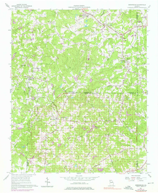 Classic USGS Birmingham Georgia 7.5'x7.5' Topo Map Image