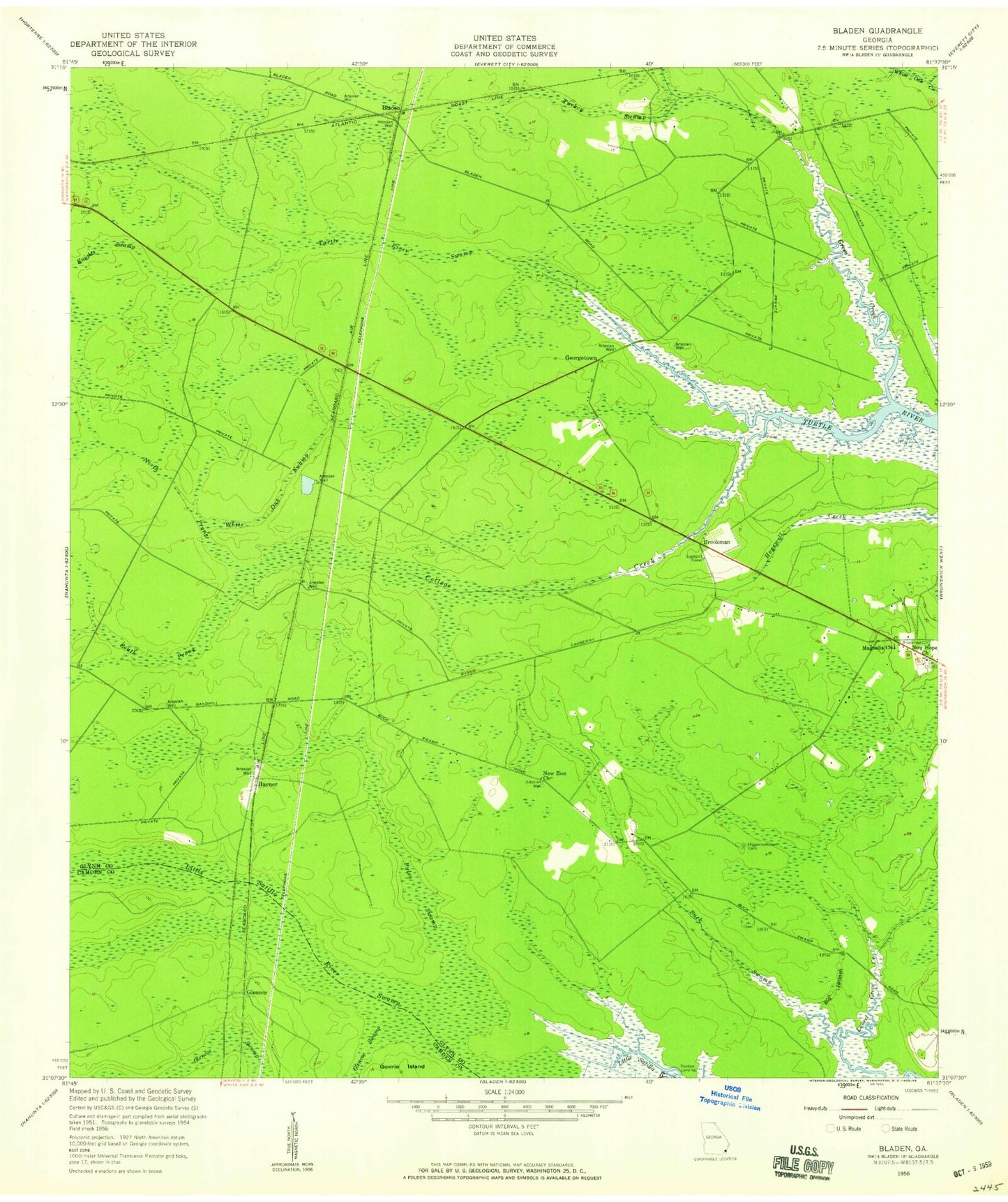 Classic USGS Bladen Georgia 7.5'x7.5' Topo Map Image