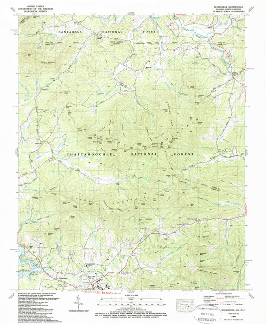 Classic USGS Blairsville Georgia 7.5'x7.5' Topo Map Image
