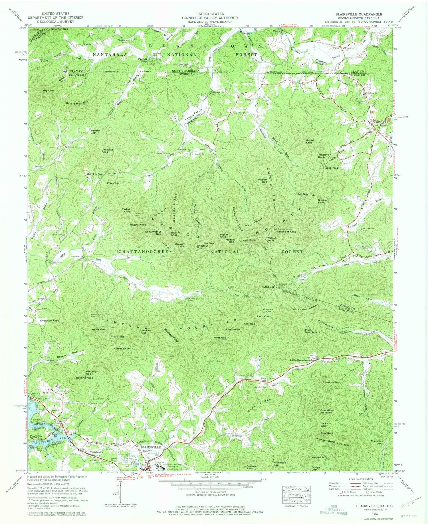 Classic USGS Blairsville Georgia 7.5'x7.5' Topo Map Image