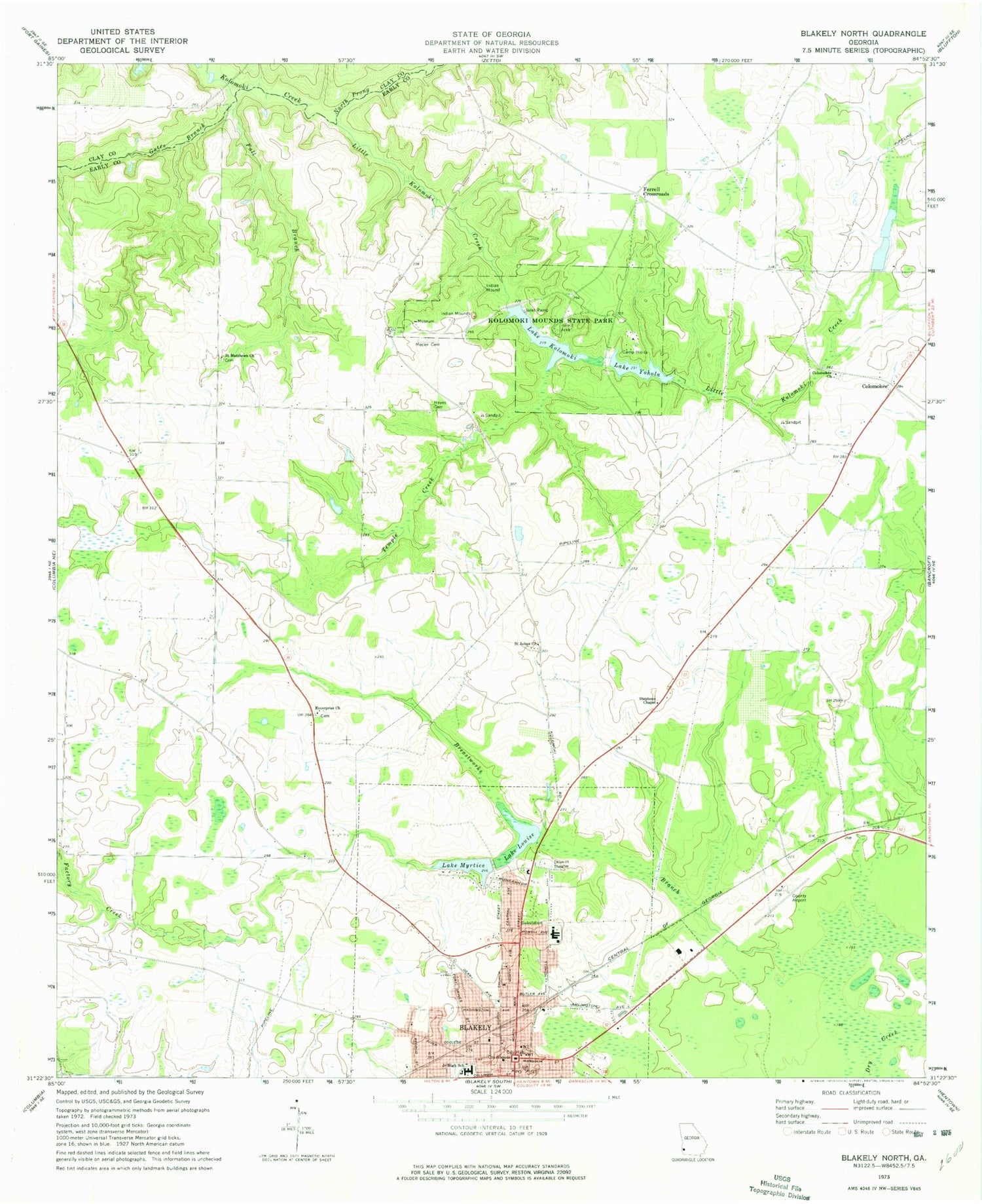 Classic USGS Blakely North Georgia 7.5'x7.5' Topo Map Image