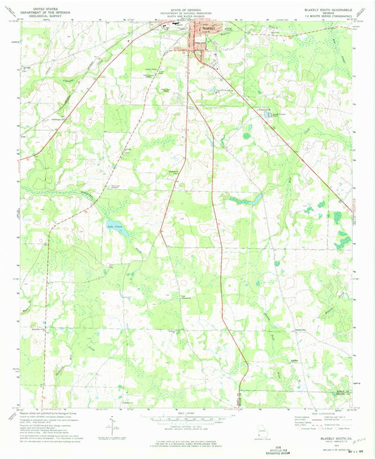 Classic USGS Blakely South Georgia 7.5'x7.5' Topo Map Image