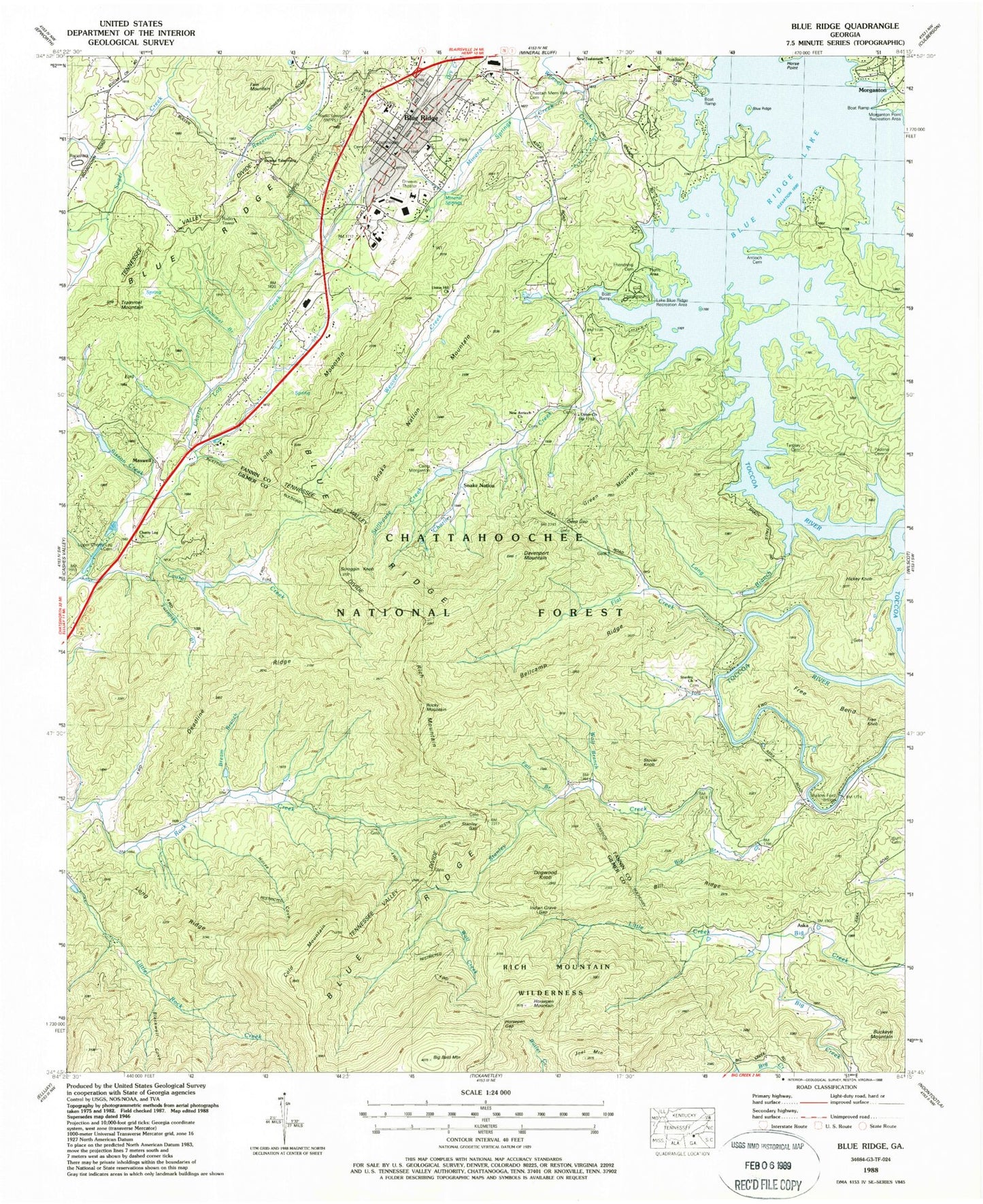 USGS Classic Blue Ridge Georgia 7.5'x7.5' Topo Map Image