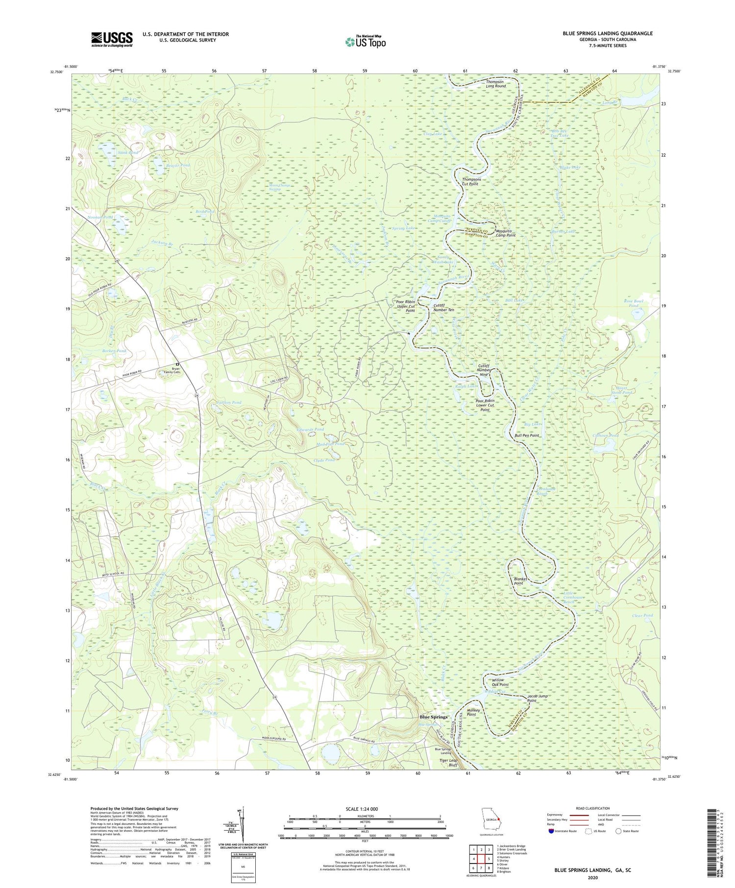 Blue Springs Landing Georgia US Topo Map Image