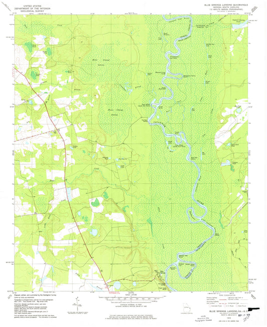 Classic USGS Blue Springs Landing Georgia 7.5'x7.5' Topo Map Image