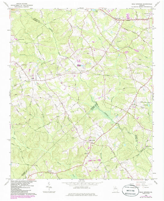 Classic USGS Bold Springs Georgia 7.5'x7.5' Topo Map Image