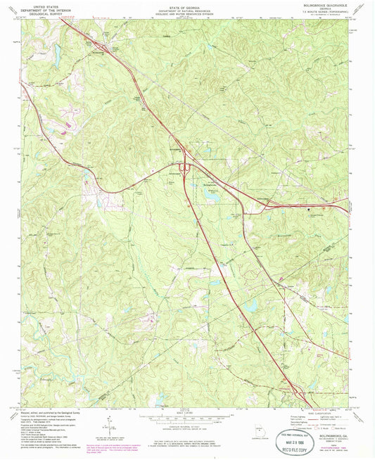 Classic USGS Bolingbroke Georgia 7.5'x7.5' Topo Map Image