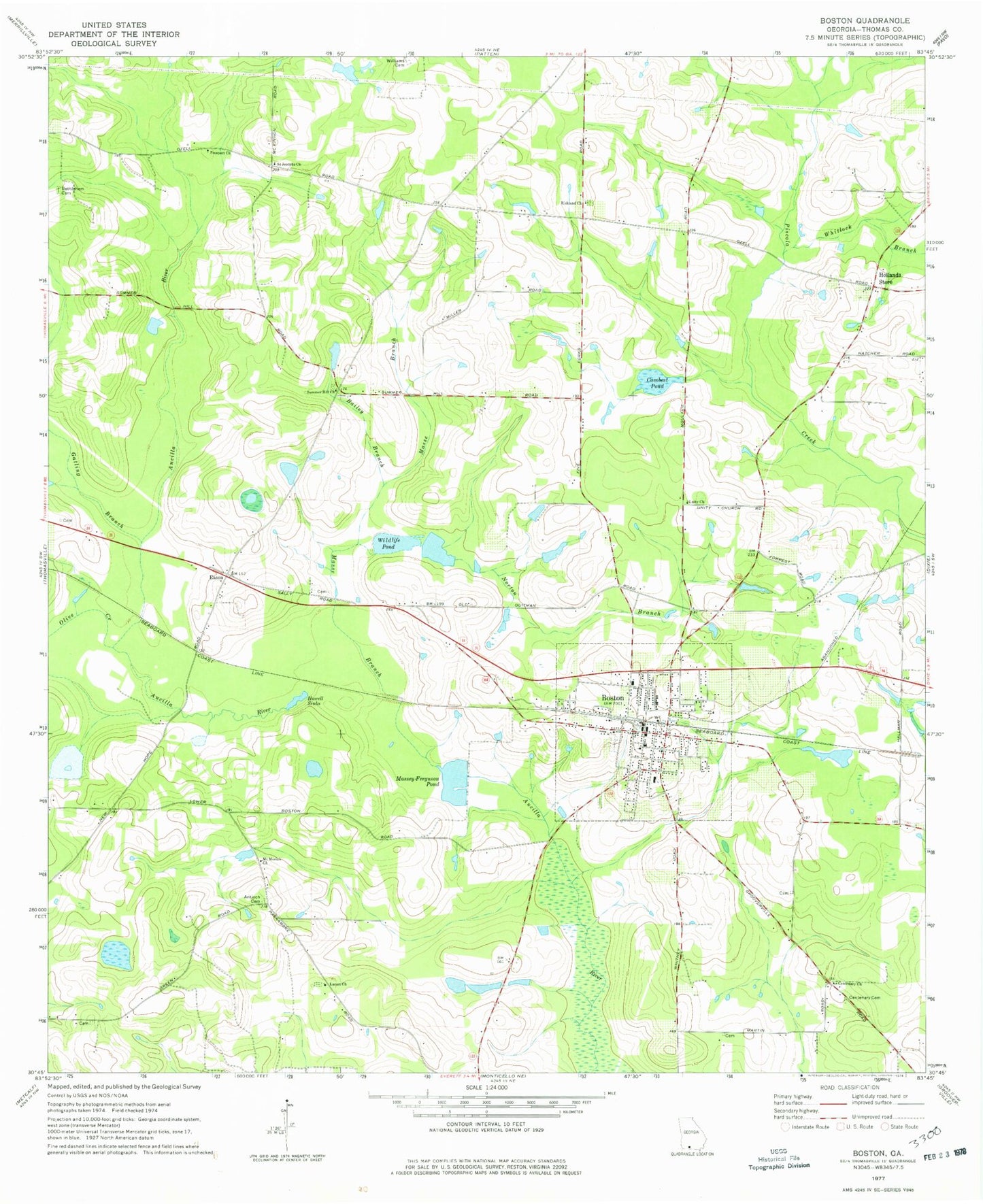 Classic USGS Boston Georgia 7.5'x7.5' Topo Map Image