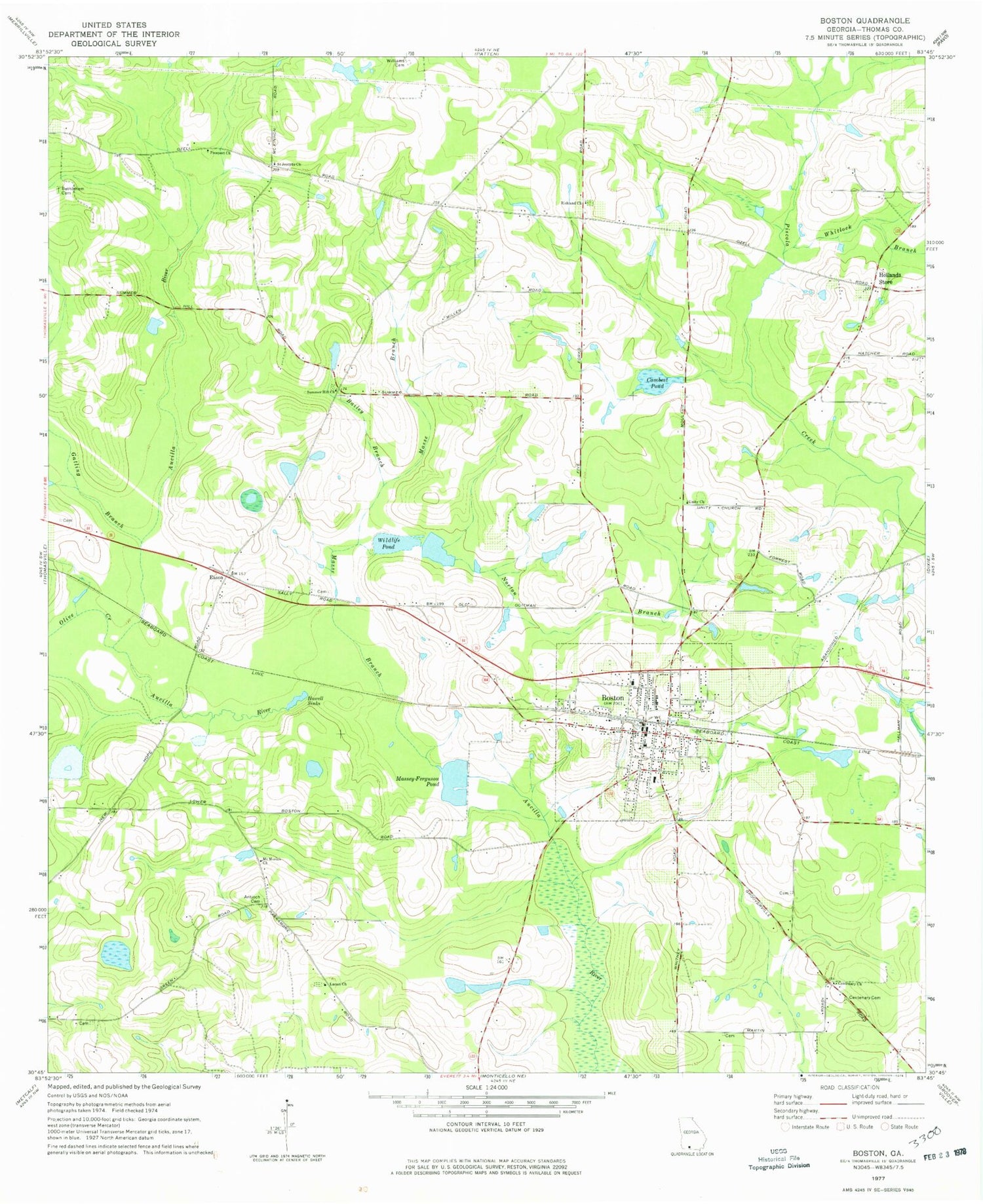 Classic USGS Boston Georgia 7.5'x7.5' Topo Map Image