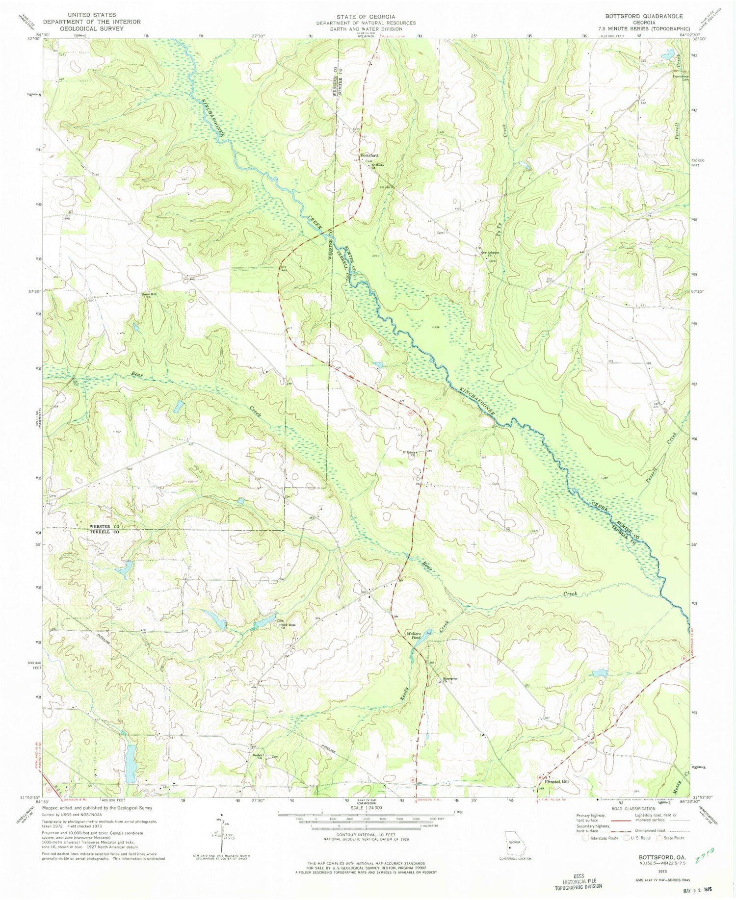 Classic USGS Bottsford Georgia 7.5'x7.5' Topo Map Image