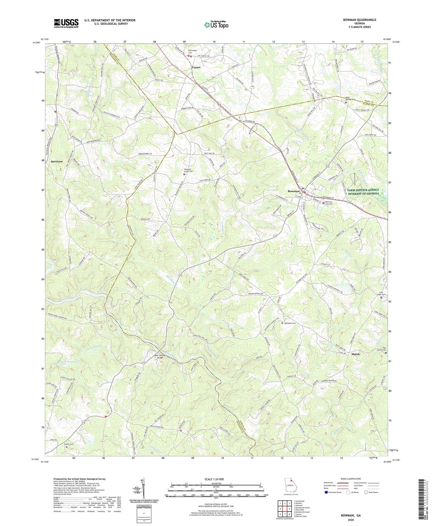 Bowman Georgia US Topo Map Image