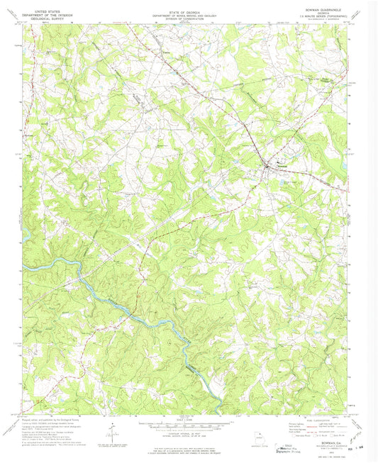 Classic USGS Bowman Georgia 7.5'x7.5' Topo Map Image