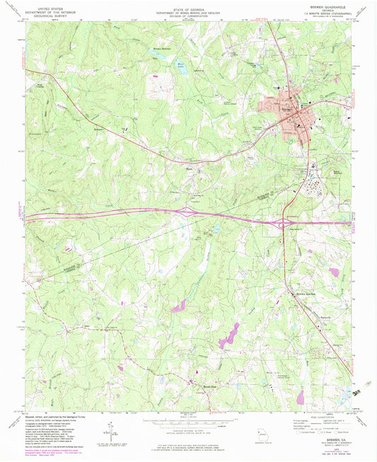 Classic USGS Bremen Georgia 7.5'x7.5' Topo Map Image
