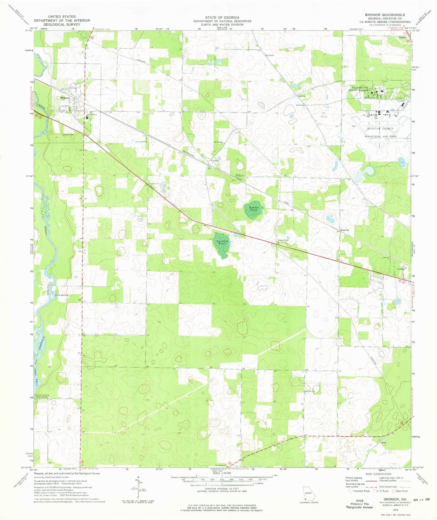 Classic USGS Brinson Georgia 7.5'x7.5' Topo Map Image