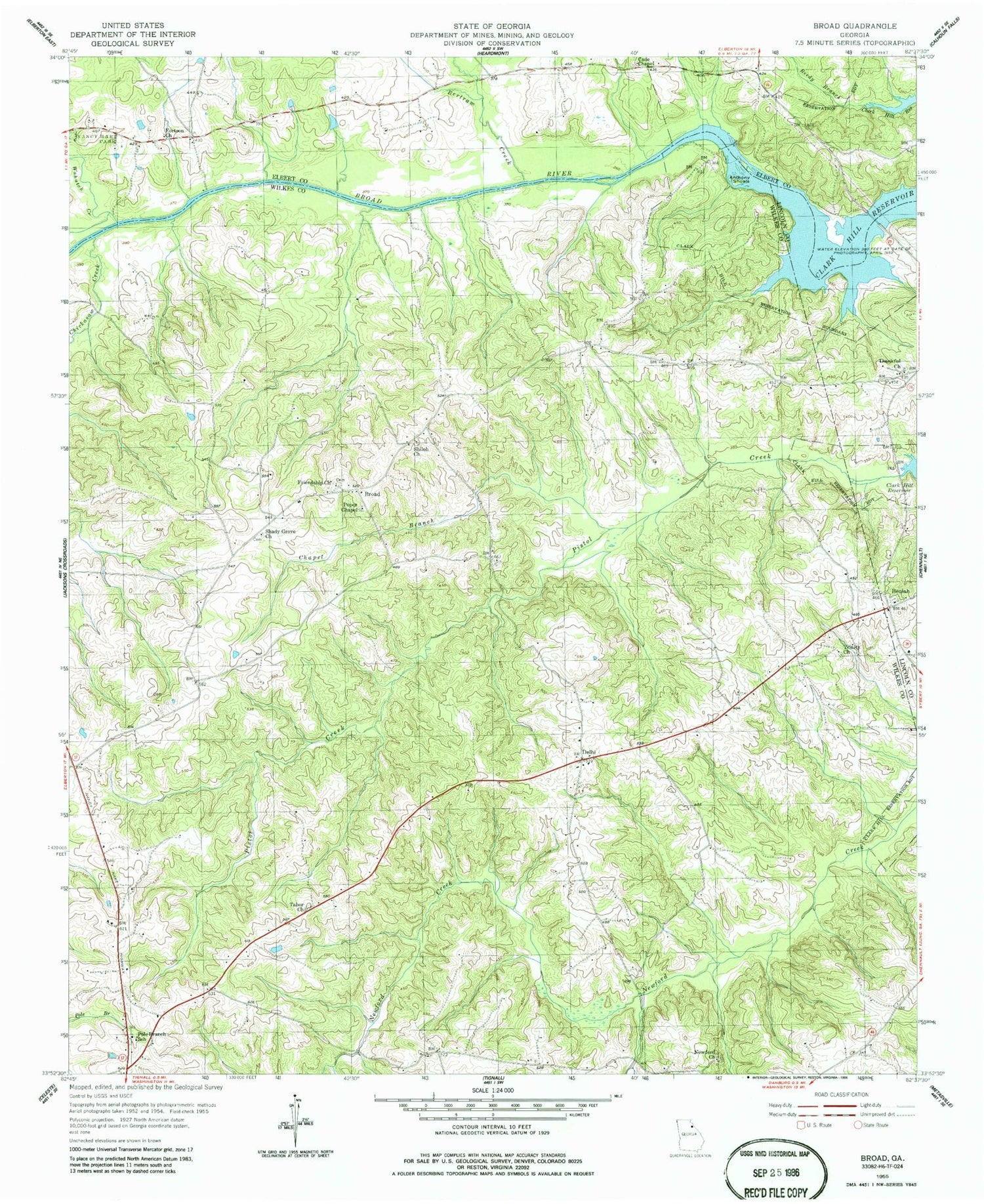 Classic USGS Broad Georgia 7.5'x7.5' Topo Map Image