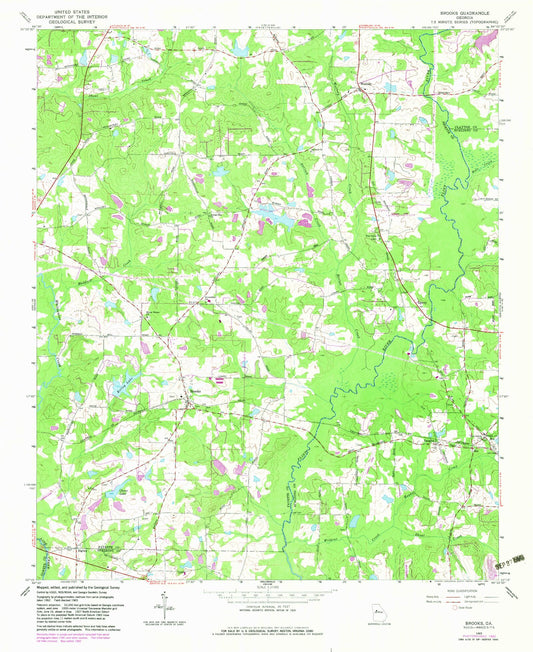 Classic USGS Brooks Georgia 7.5'x7.5' Topo Map Image