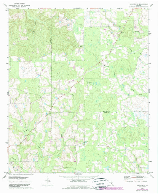 Classic USGS Broxton NE Georgia 7.5'x7.5' Topo Map Image