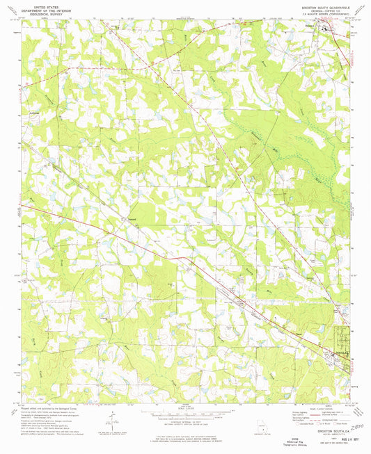 Classic USGS Broxton South Georgia 7.5'x7.5' Topo Map Image