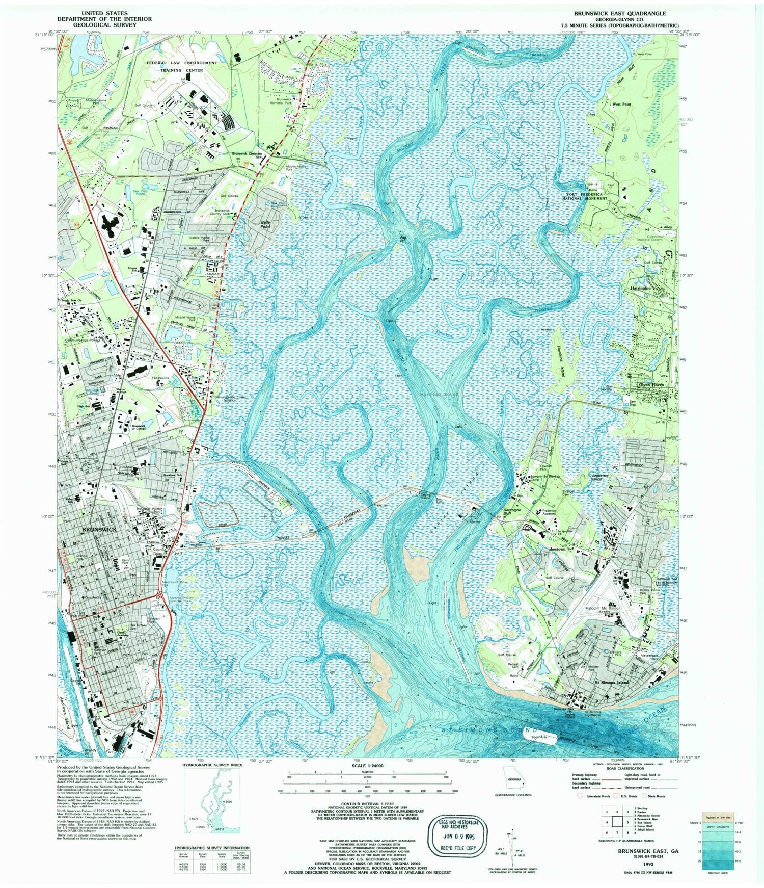 Classic USGS Brunswick East Georgia 7.5'x7.5' Topo Map Image