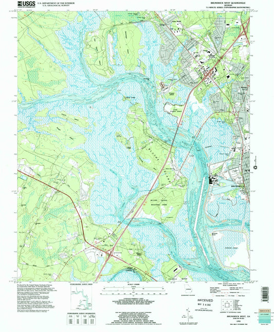 Classic USGS Brunswick West Georgia 7.5'x7.5' Topo Map Image
