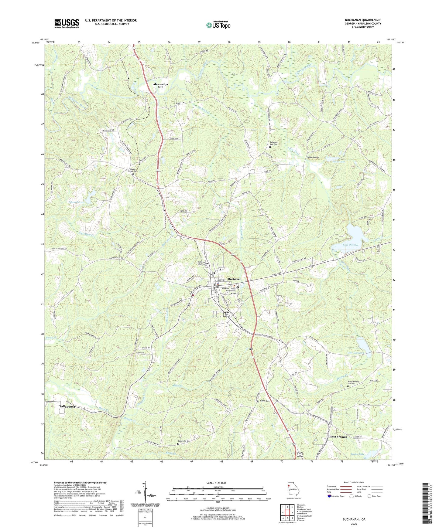 Buchanan Georgia US Topo Map Image