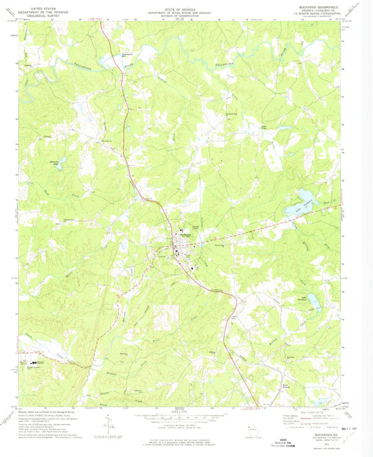 Classic USGS Buchanan Georgia 7.5'x7.5' Topo Map Image