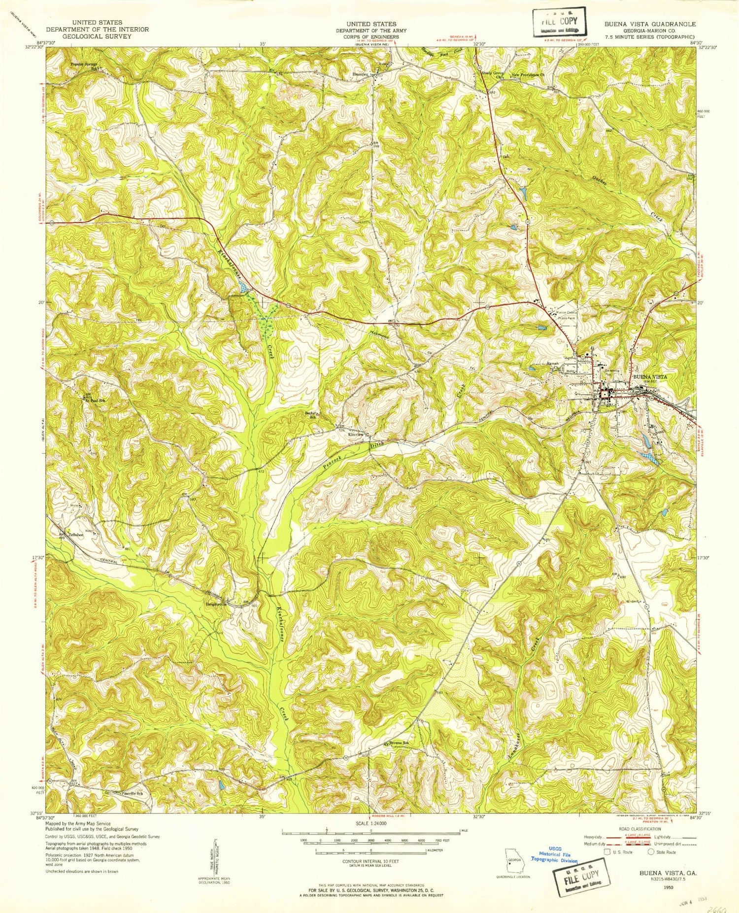 Classic USGS Buena Vista Georgia 7.5'x7.5' Topo Map Image