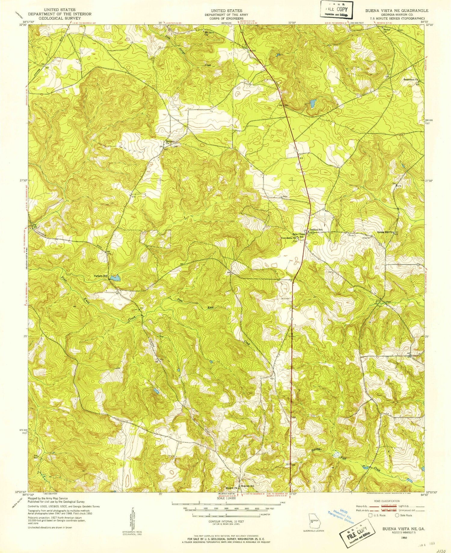 Classic USGS Buena Vista NE Georgia 7.5'x7.5' Topo Map Image