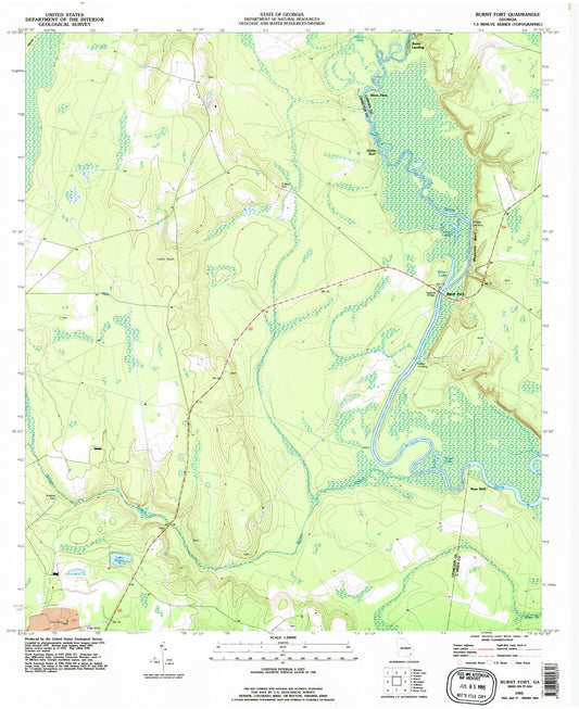 Classic USGS Burnt Fort Georgia 7.5'x7.5' Topo Map Image