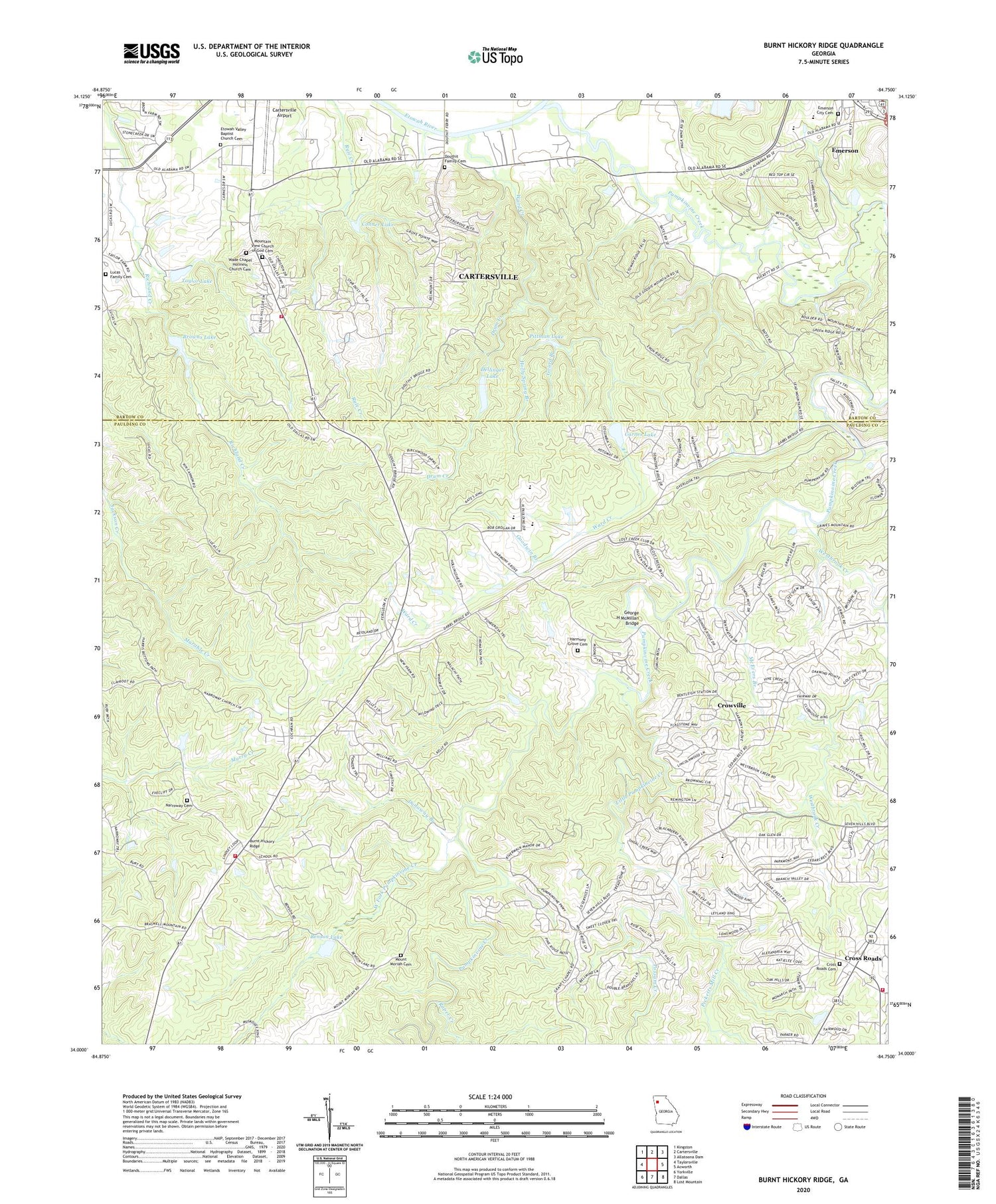 Burnt Hickory Ridge Georgia US Topo Map Image