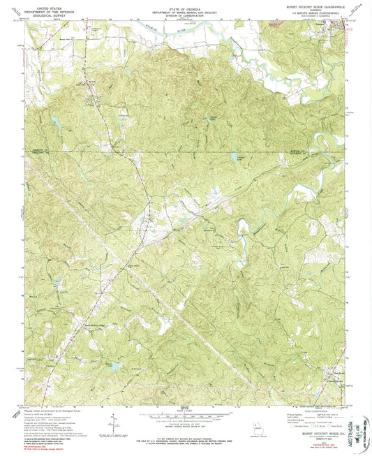 Classic USGS Burnt Hickory Ridge Georgia 7.5'x7.5' Topo Map Image