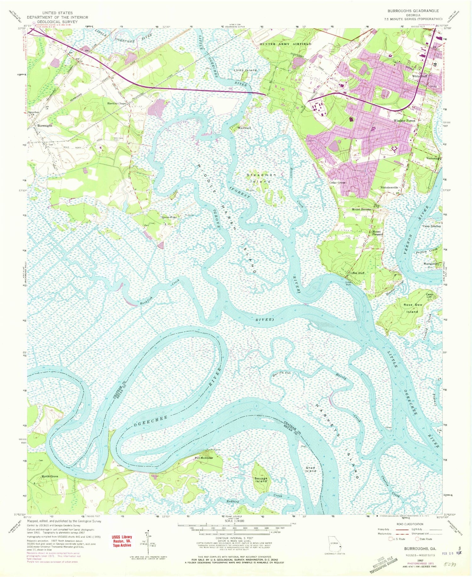 Classic USGS Burroughs Georgia 7.5'x7.5' Topo Map Image