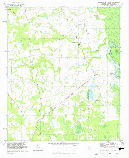 Classic USGS Burtons Ferry Landing Georgia 7.5'x7.5' Topo Map Image