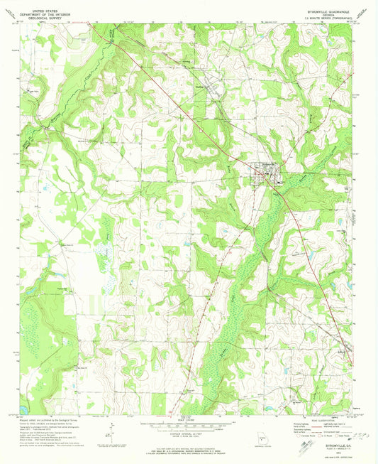 Classic USGS Byromville Georgia 7.5'x7.5' Topo Map Image