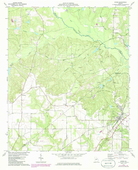 Classic USGS Byron Georgia 7.5'x7.5' Topo Map Image