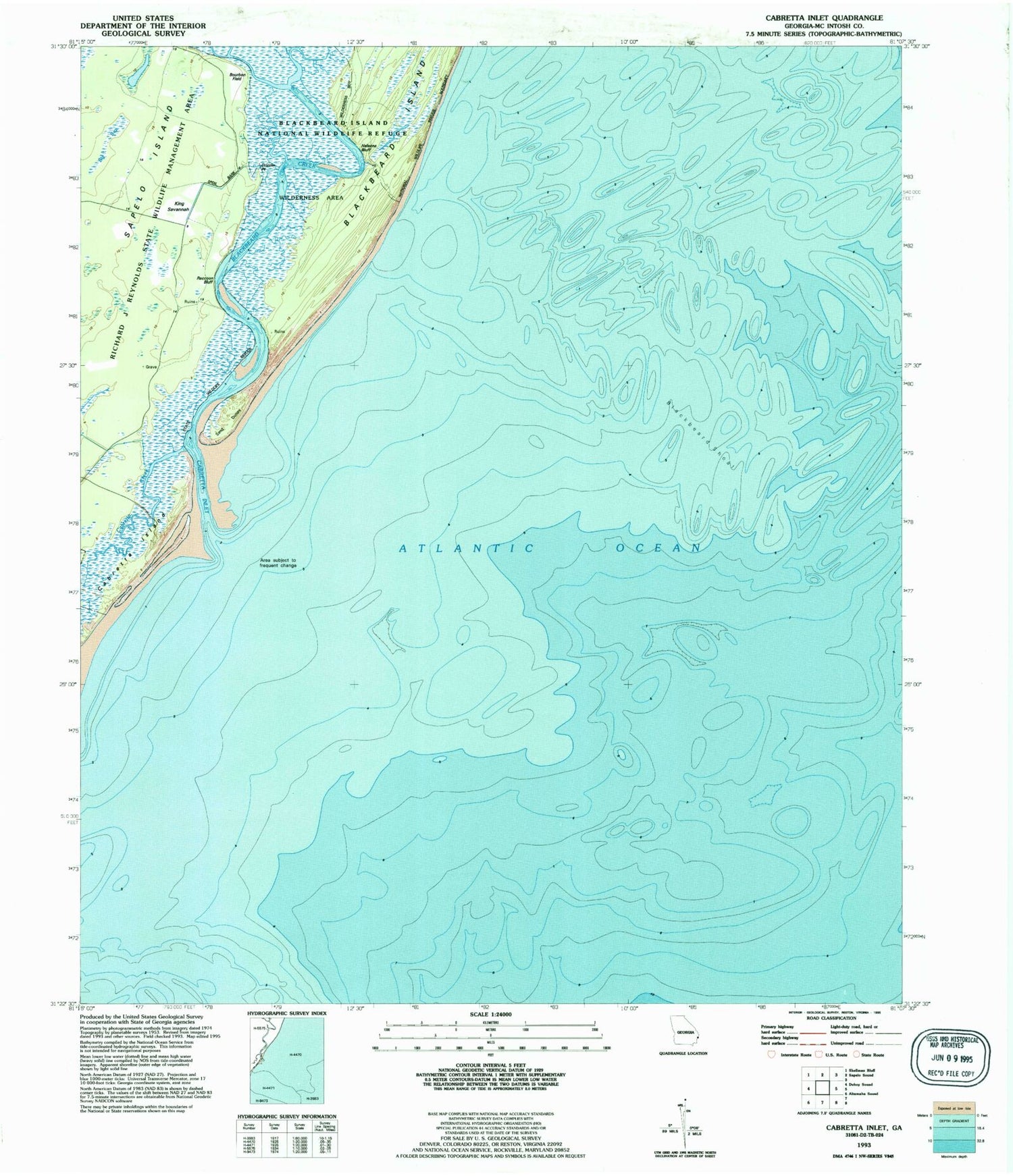 Classic USGS Cabretta Inlet Georgia 7.5'x7.5' Topo Map Image